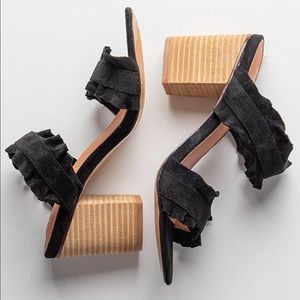 NEW Black Ruffle Strap Block Heel Size 7